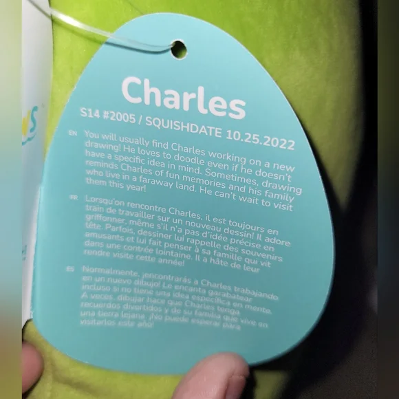 Squishmallows 14”-“Charles The Pickle” Tag Attached NEW Green Mustache Plush - Picture 6 of 8